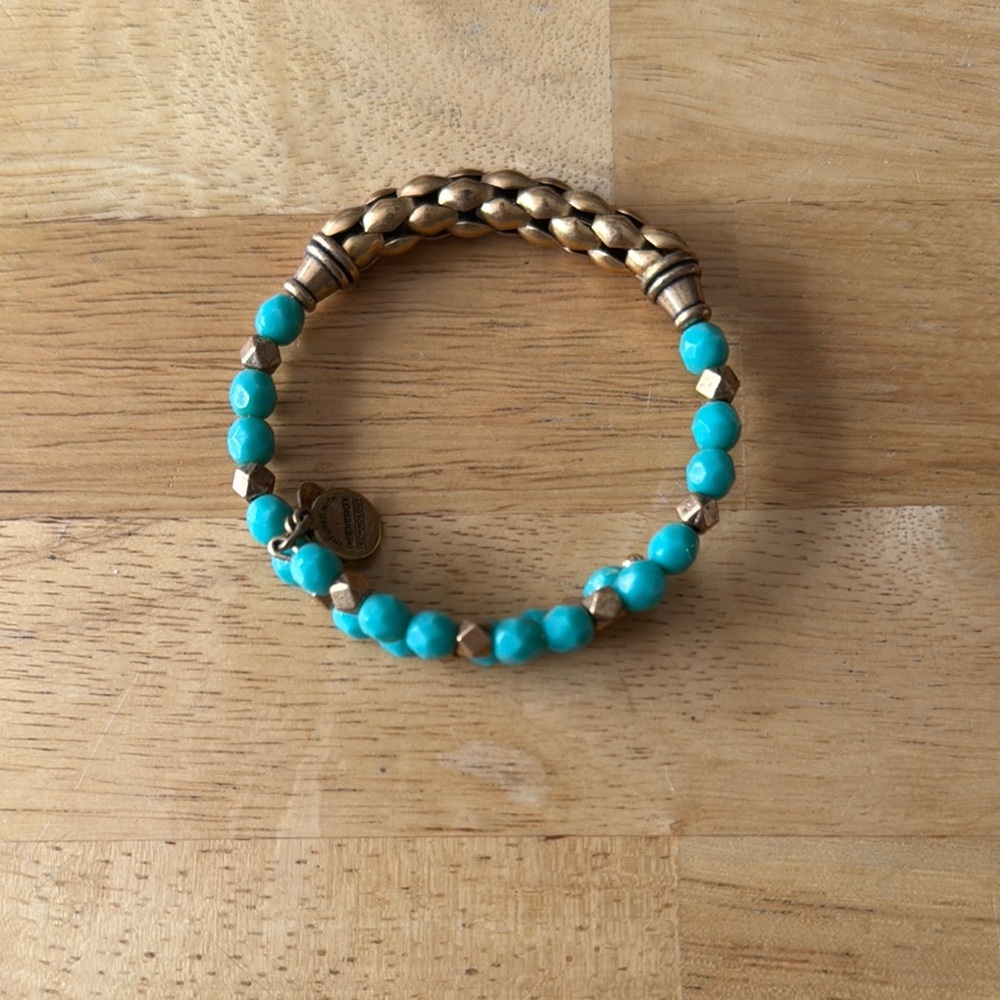 Alex and Ani Vintage 66 Turquoise and Gold Wrapped Beaded Bracelet